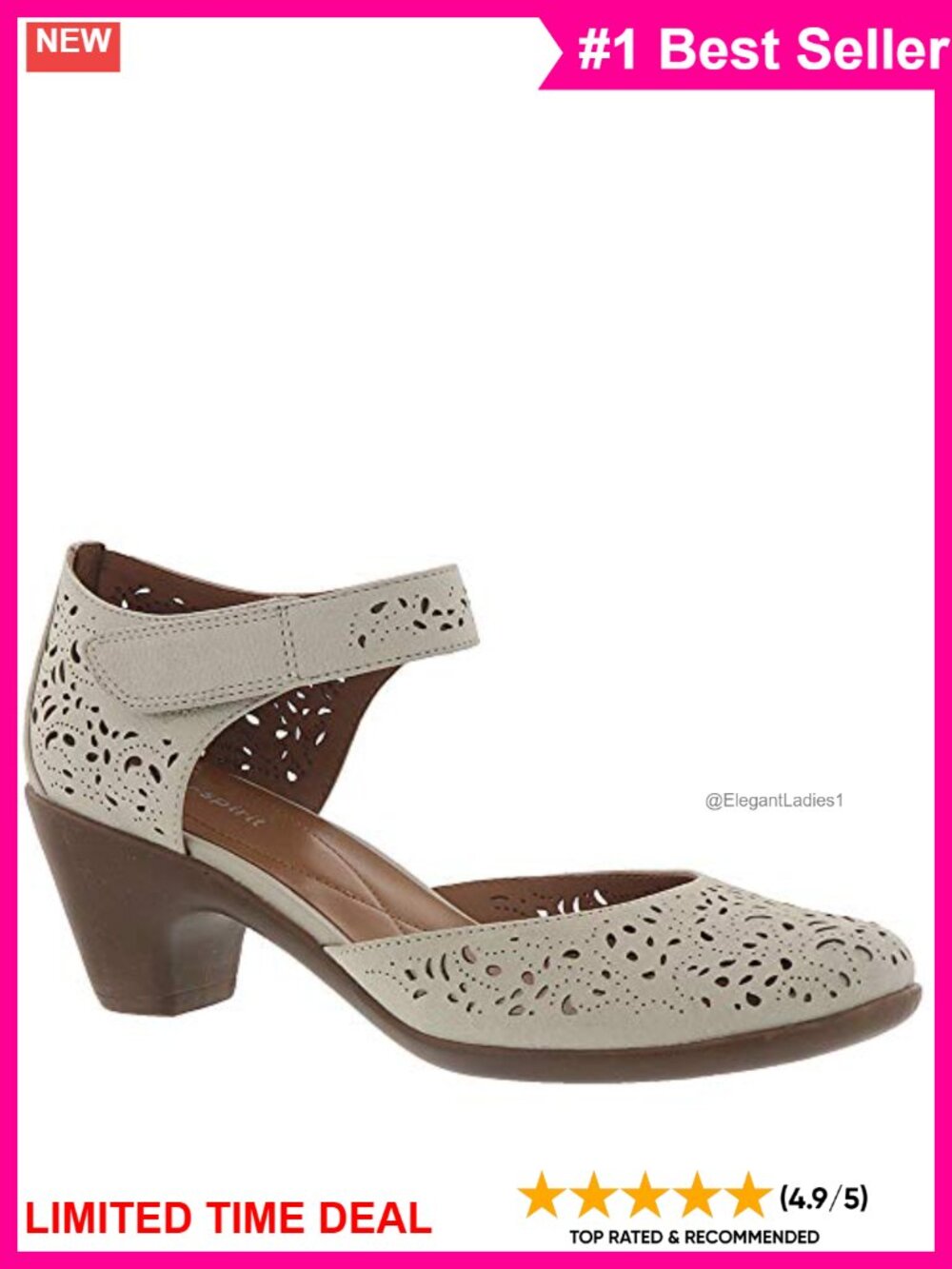 Easy Spirit Cindie Women's Pump with Leather Upper, Hook and Loop Closure, Arch